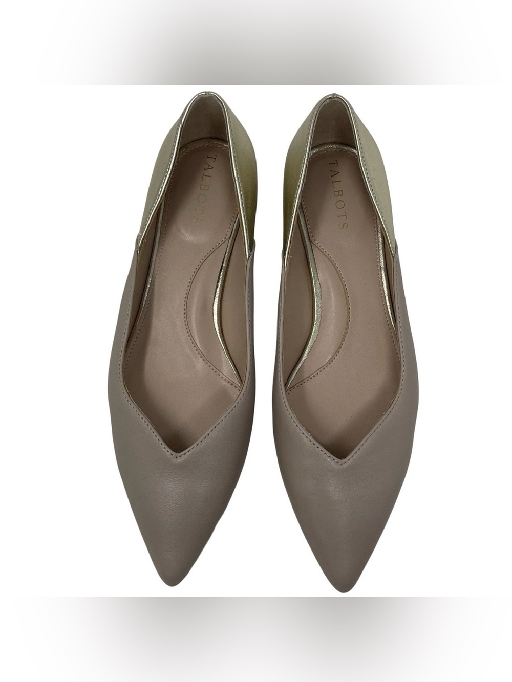Talbots “Portia” Nude & Gold Metallic Back Nappa Leather Flats Women’s Size 7M - Picture 3 of 15